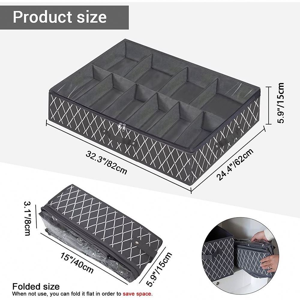 High Quality Non-Woven Fabric Shoes Box 12 Girds Underbed Closet Solution Foldable Zippered Under Bed Storage Shoe Organizer Bag