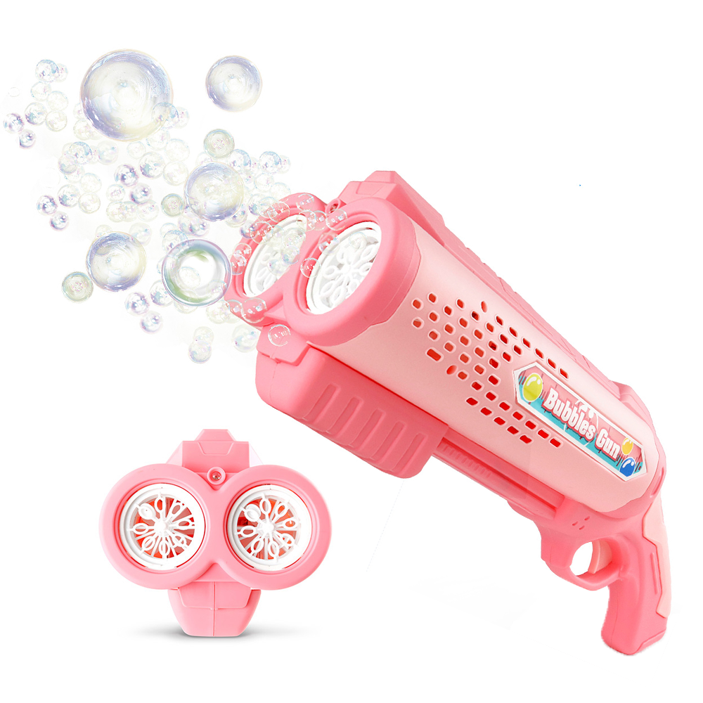 Kids Summer Bubble Gun Toys Automatic Soap Blower Bubble Gun Electric Two-Barrel Bubble Gun