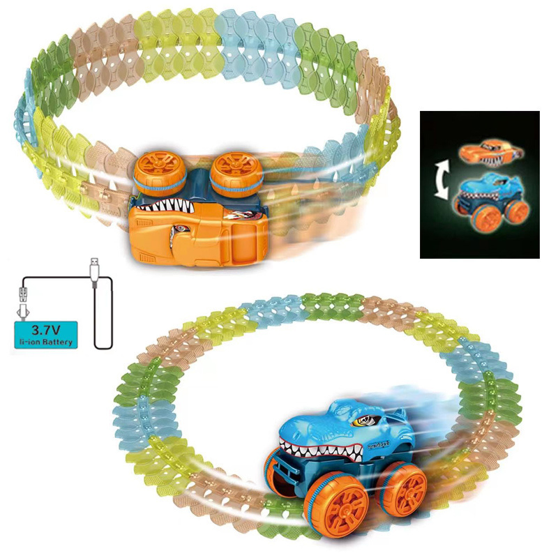 Kids Electric Night Luminous Dinosaur Rail Car Boys Track Car Slot Toy Kids DIY Assemble Dinosaur Railway Vehicle Toys