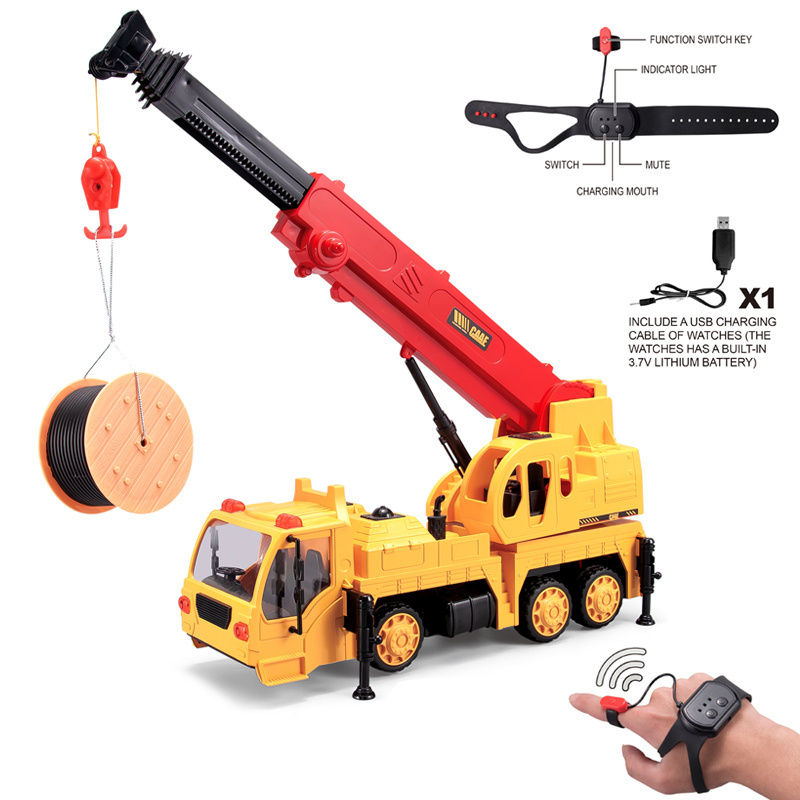 Kids 1:32 2.4G Construction Engineering Vehicle Toys Plastic Crane Remote Control Trailer Lifting Manual Wireless Rc Truck