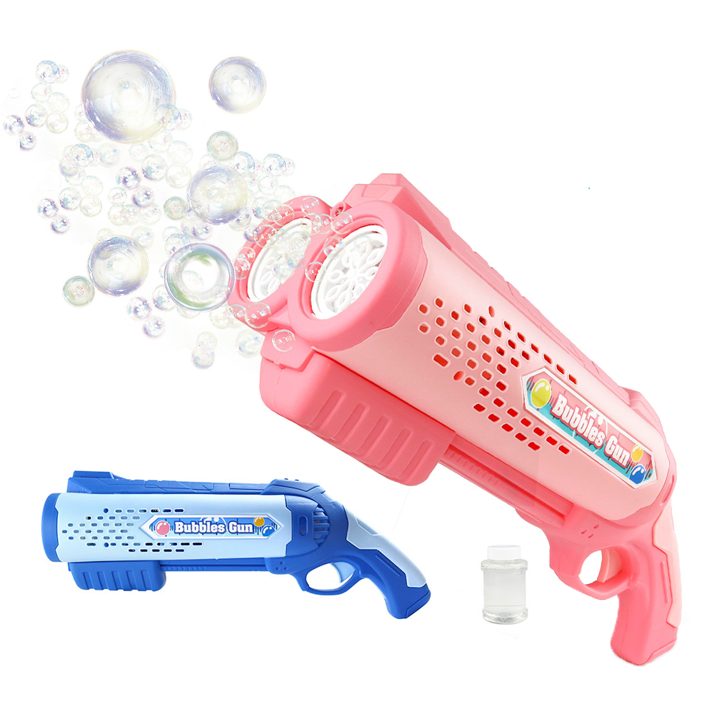 Kids Summer Bubble Gun Toys Automatic Soap Blower Bubble Gun Electric Two-Barrel Bubble Gun