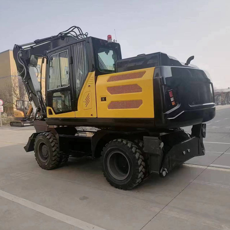 China wheel excavator factory 4 rubber tire walking closed cabin 0.6cbm bucket wheel excavator 15 ton wheel excavator for sale