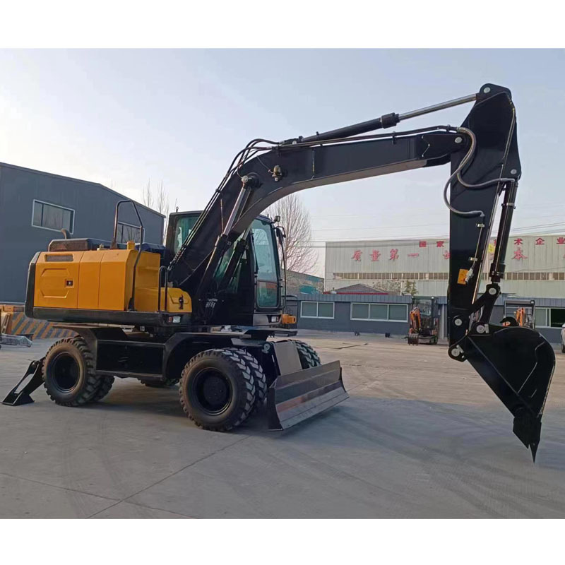 China wheel excavator factory 4 rubber tire walking closed cabin 0.6cbm bucket wheel excavator 15 ton wheel excavator for sale