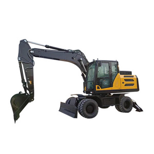 China wheel excavator factory 4 rubber tire walking closed cabin 0.6cbm bucket wheel excavator 15 ton wheel excavator for sale