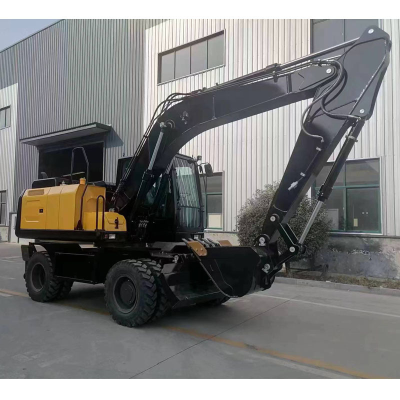 China wheel excavator factory 4 rubber tire walking closed cabin 0.6cbm bucket wheel excavator 15 ton wheel excavator for sale