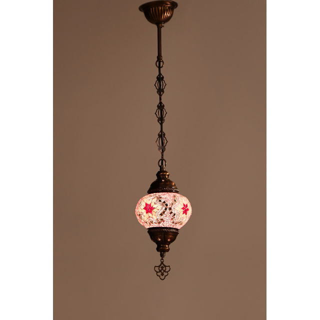 Traditional Single Turkish Mosaic Glass Hanging Lamp with No 2 Shade