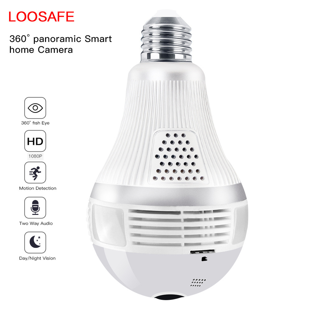 Hot!!!  Loosafe 2MP  360 VR Bulb Camera Support Alarm Security  Wifi 1080P Wireless Light Bulb Camera