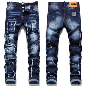 Wholesale Men Custom Logo Jeans Plus Size Men's Ripped Denim Slim Baggy Stacked Trousers Skinny Flare Jeans Pants For Men