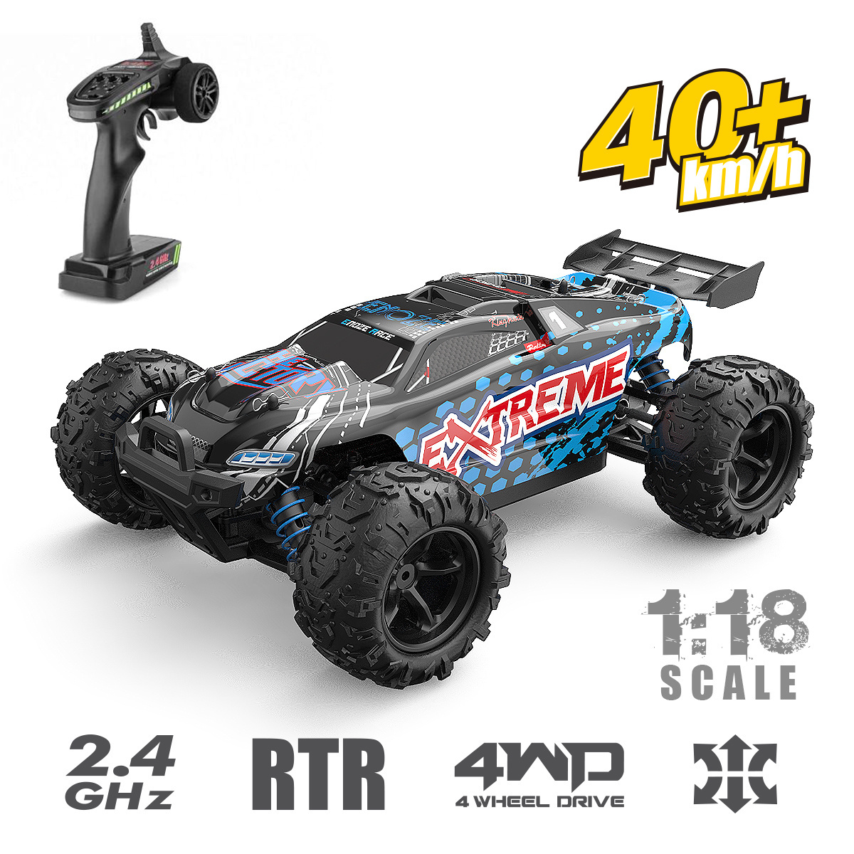 2.4G 1:18 RC Car Drift 4WD Remote Control Drift Racing Car with Light 38km/h Race Car with Replaceable Tires