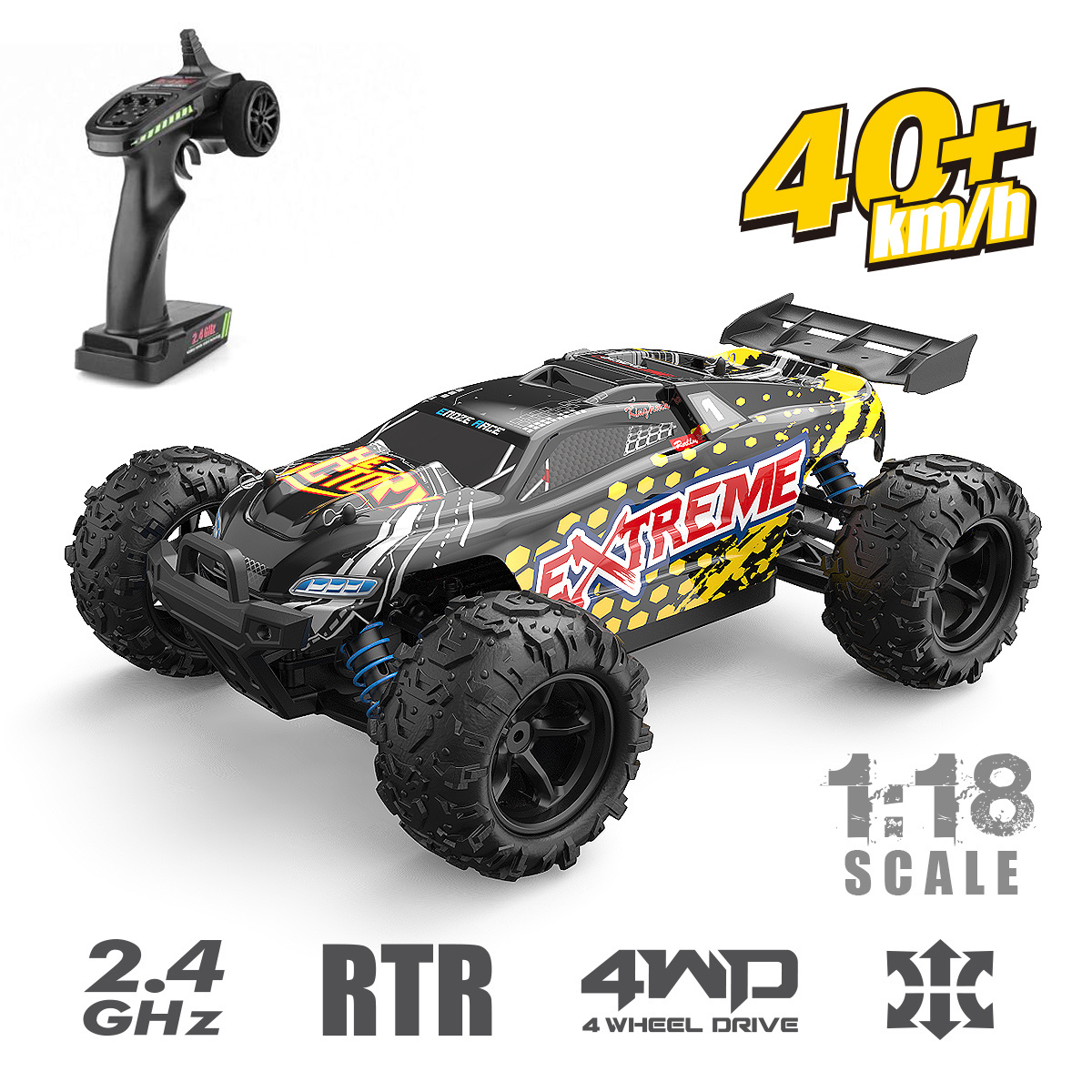 2.4G 1:18 RC Car Drift 4WD Remote Control Drift Racing Car with Light 38km/h Race Car with Replaceable Tires