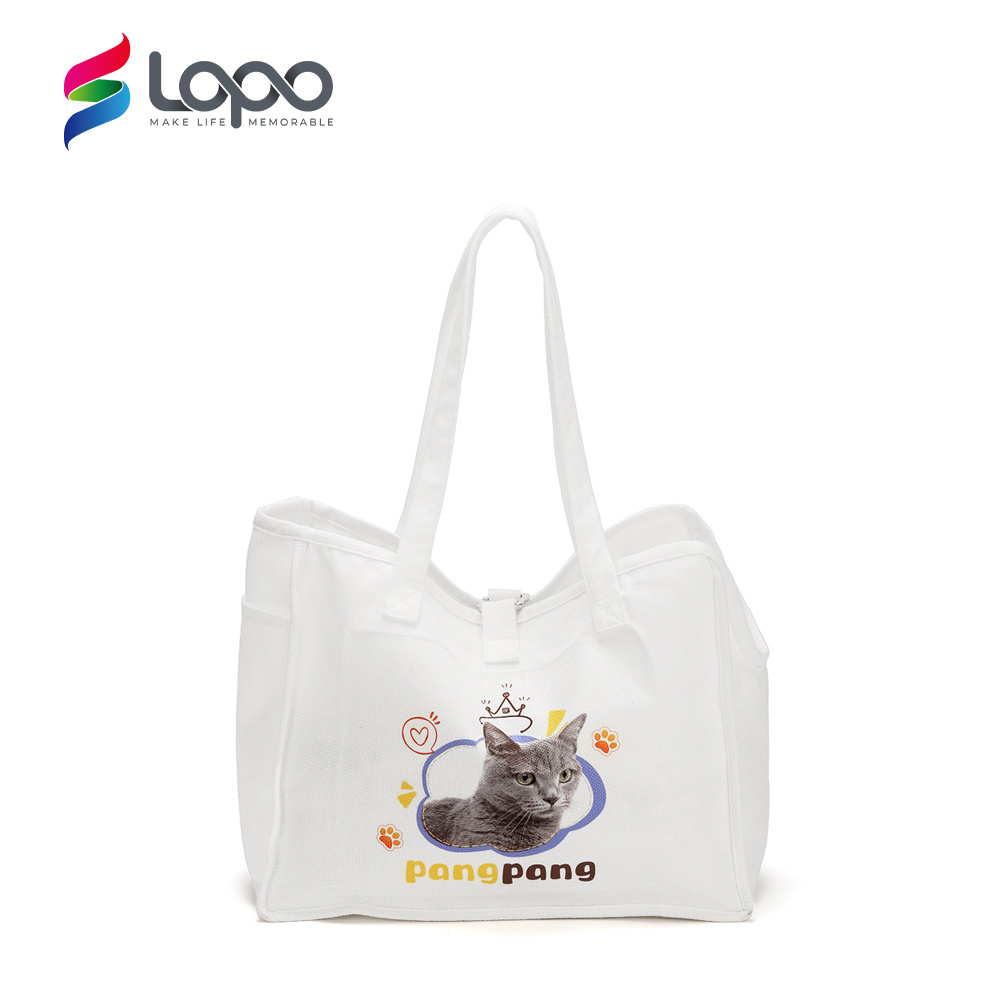 Wholesale Bulk Breathable Travel Puppy Sublimation Blanks White Linen Cat Dog Pet Carrier Tote Bag