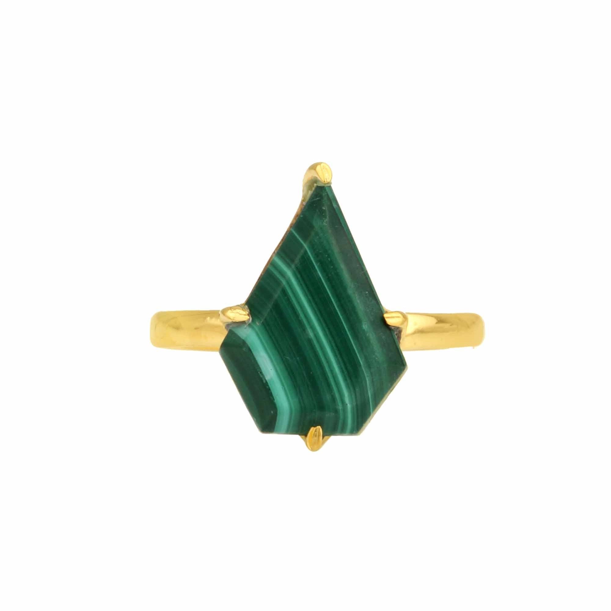 Hot Selling 9x15mm Round Shape Natural Malachite Gemstone Sterling Silver 18k Gold Plated Minimalist Simple Green Ring For Wome