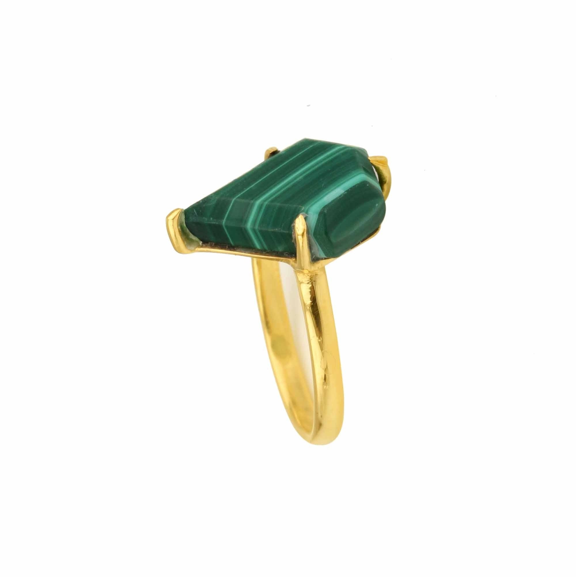 Hot Selling 9x15mm Round Shape Natural Malachite Gemstone Sterling Silver 18k Gold Plated Minimalist Simple Green Ring For Wome