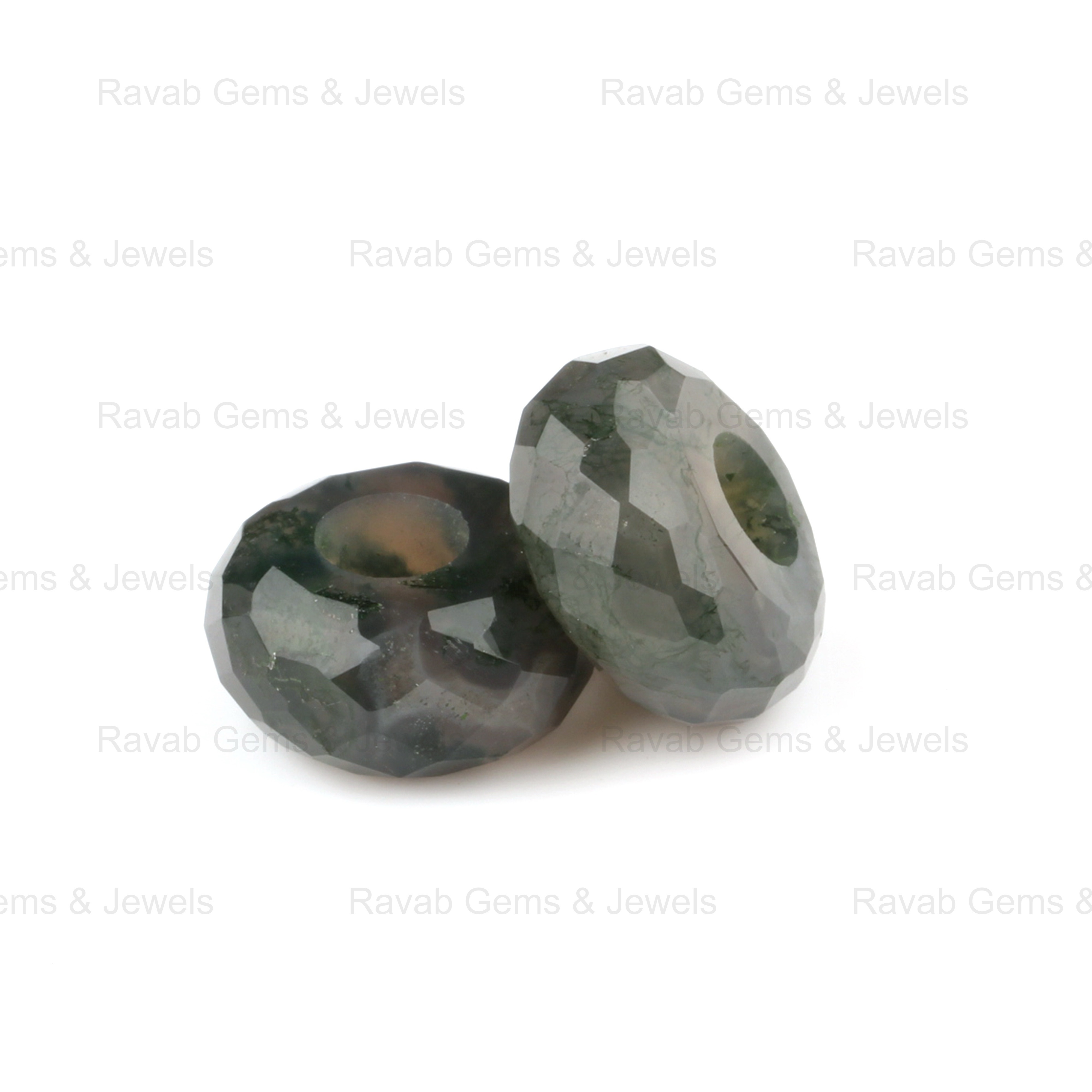 High Quality Natural 14X8mm Green Moss Agate Stylist Faceted Rondelle 5mm Size Big Hole Loose Gemstone Beads For Making Jewelry