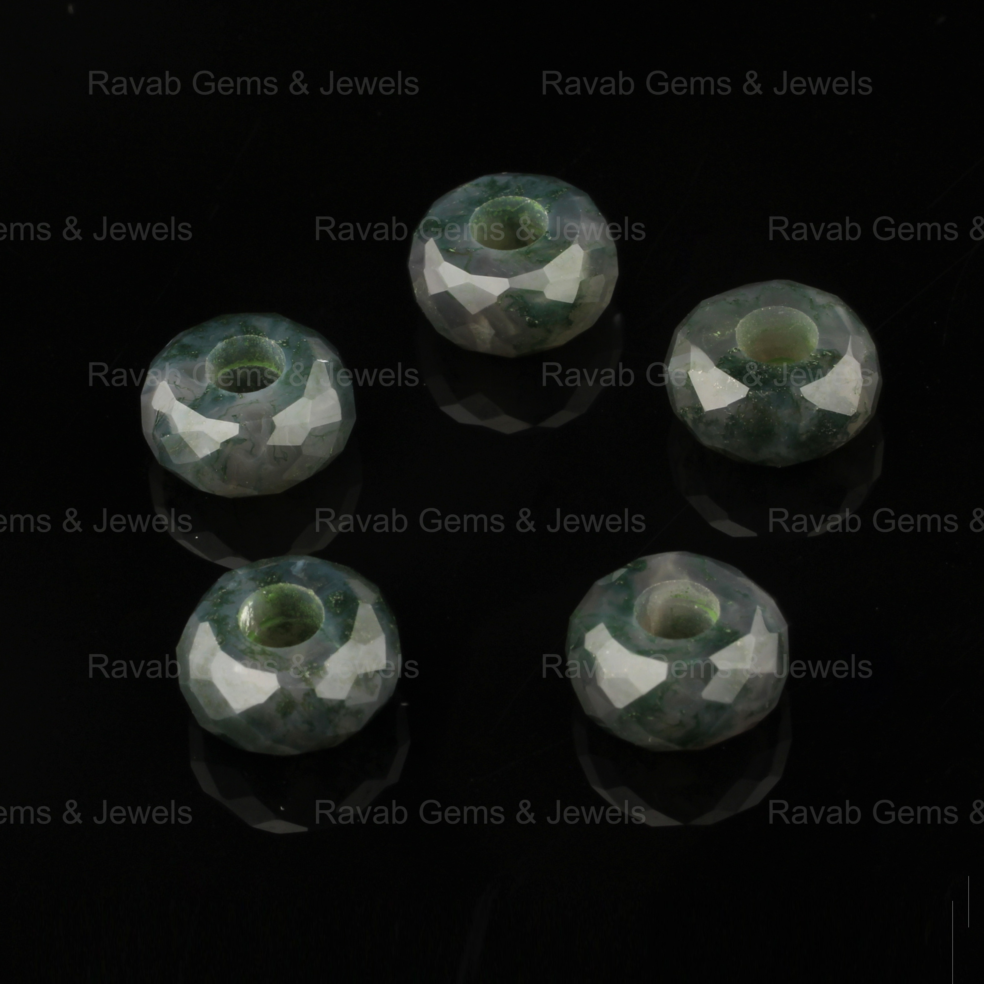 High Quality Natural 14X8mm Green Moss Agate Stylist Faceted Rondelle 5mm Size Big Hole Loose Gemstone Beads For Making Jewelry