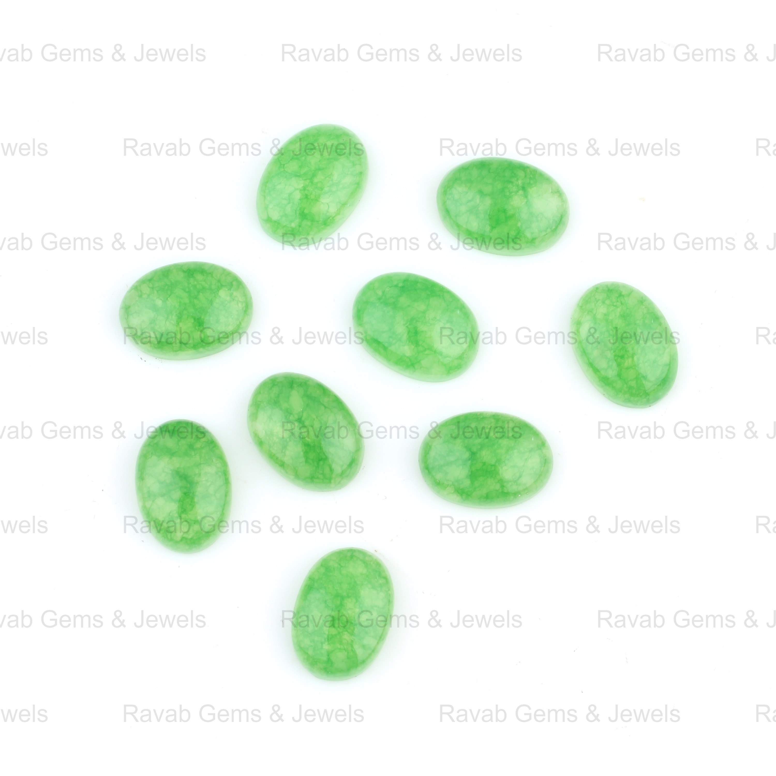 High Quality Natural 10x14mm Smooth Green Jade Oval Shape Flatback Gemstone Jewelry Making Loose Cabochon Stones Wholesale Price