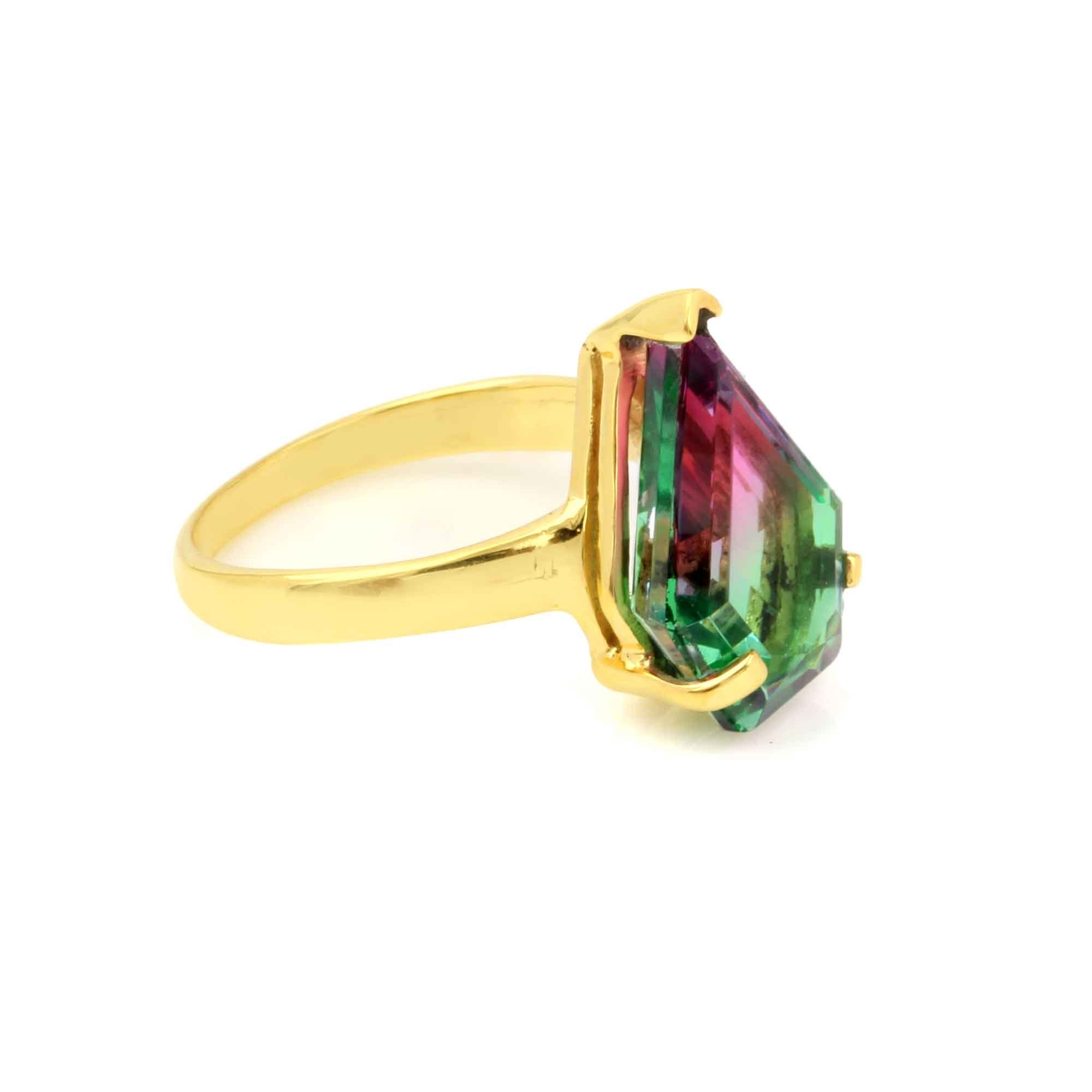 Top Selling Wholesale Bio Tourmaline Doublet Quartz Gemstone Bezel Set 18k Gold plated 925 Sterling Silver Ring Women Jewelry