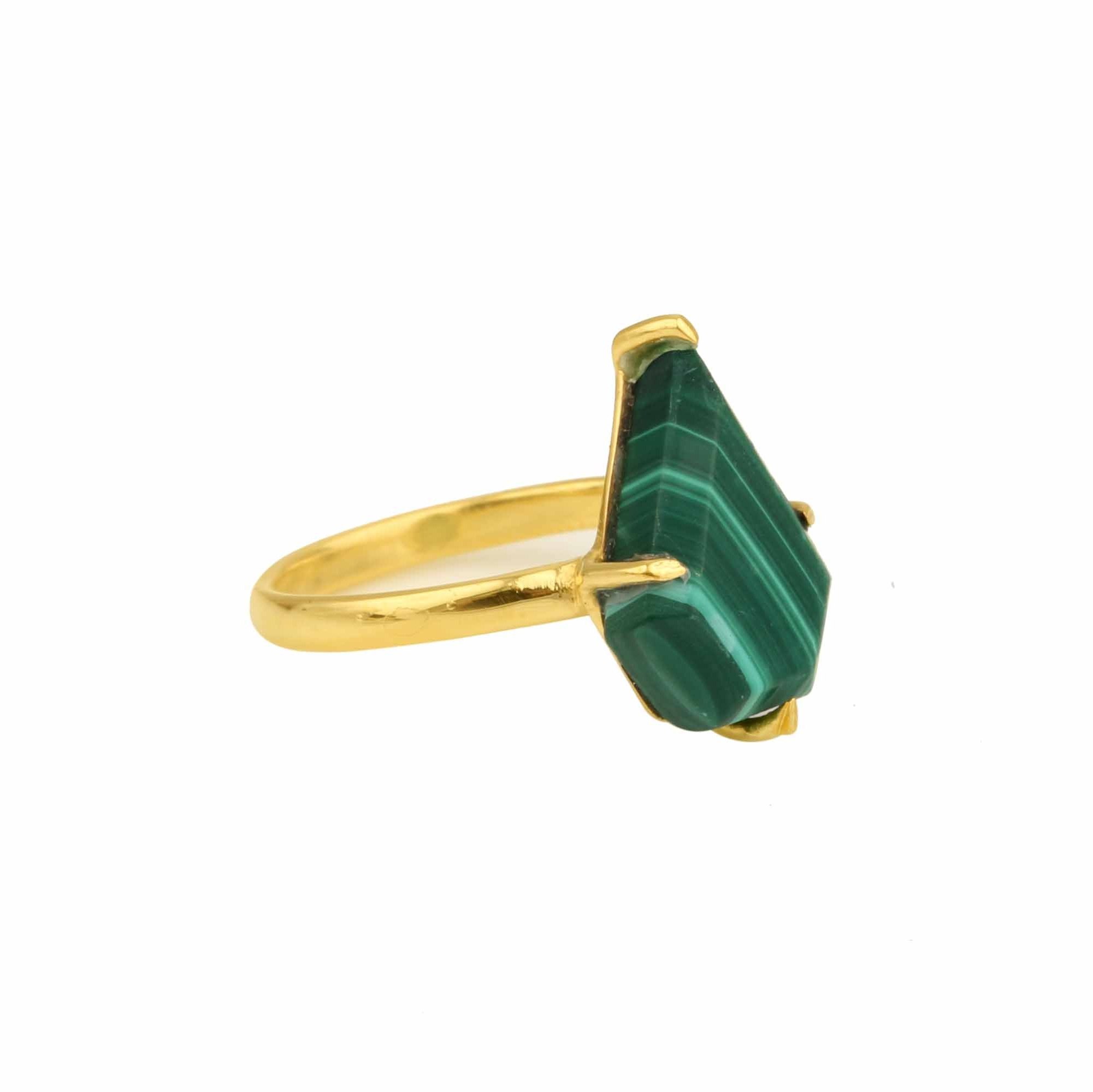 Hot Selling 9x15mm Round Shape Natural Malachite Gemstone Sterling Silver 18k Gold Plated Minimalist Simple Green Ring For Wome