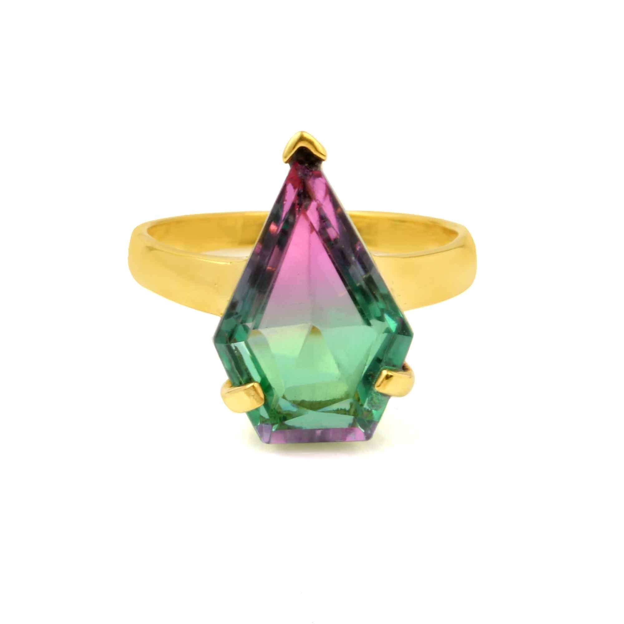 Top Selling Wholesale Bio Tourmaline Doublet Quartz Gemstone Bezel Set 18k Gold plated 925 Sterling Silver Ring Women Jewelry