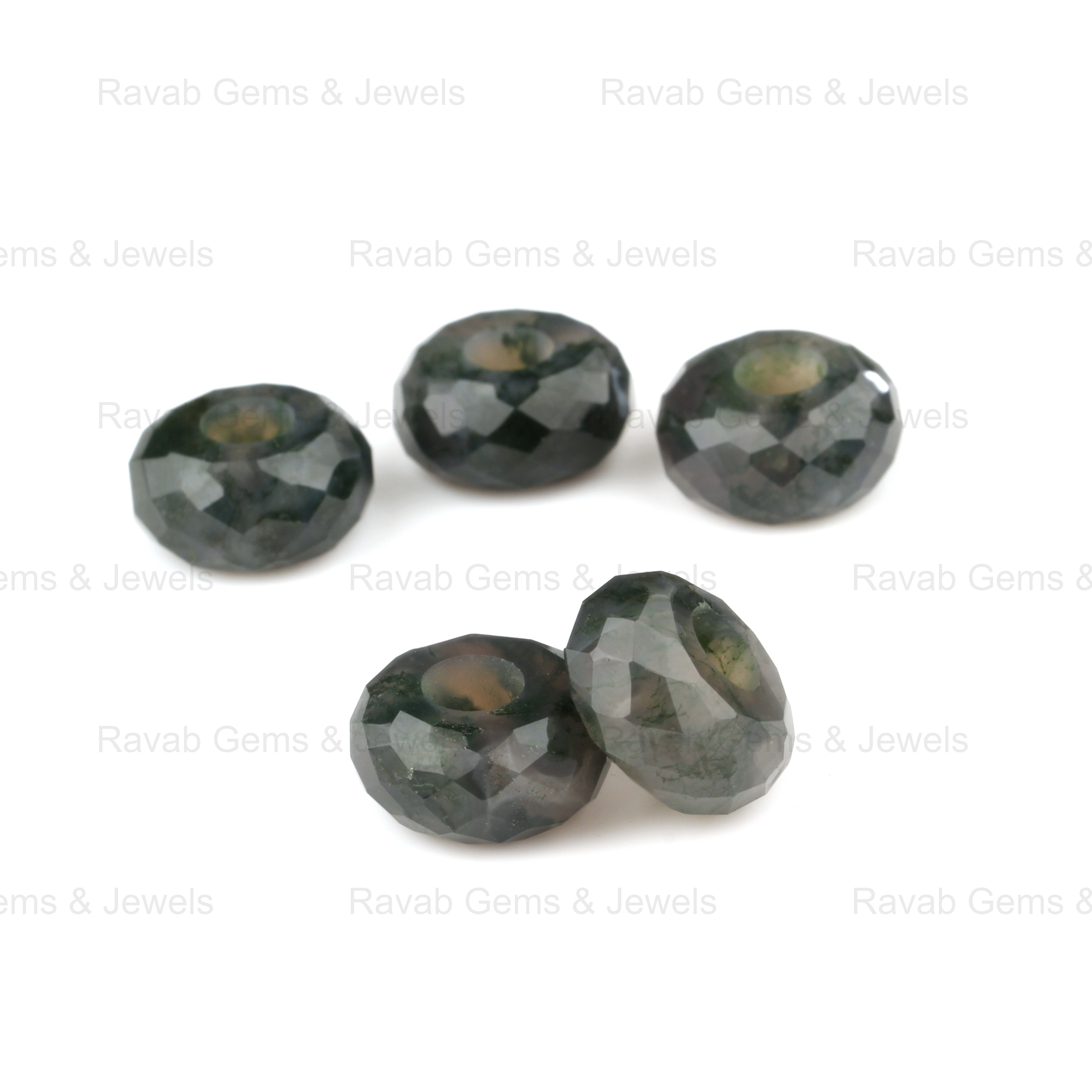 High Quality Natural 14X8mm Green Moss Agate Stylist Faceted Rondelle 5mm Size Big Hole Loose Gemstone Beads For Making Jewelry