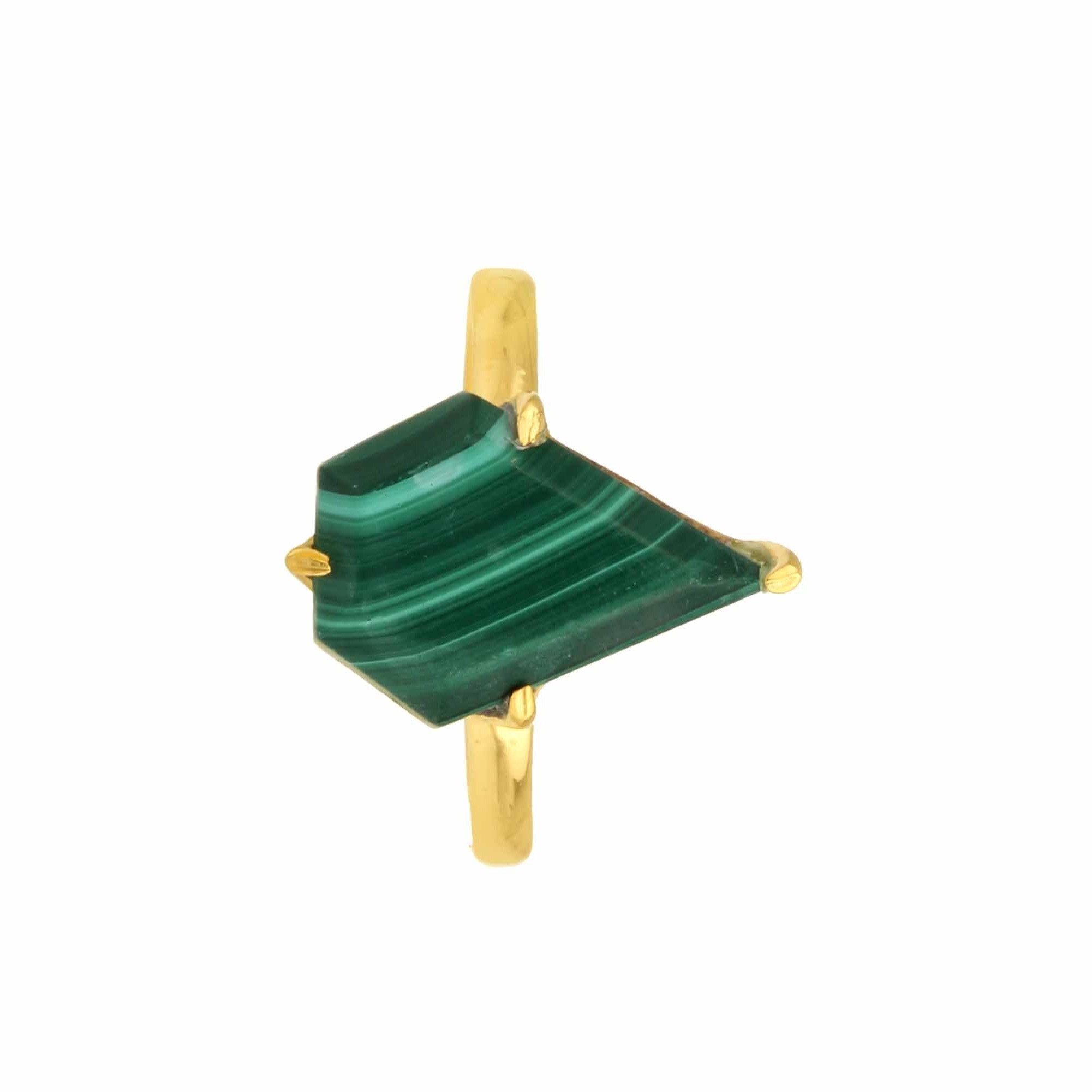 Hot Selling 9x15mm Round Shape Natural Malachite Gemstone Sterling Silver 18k Gold Plated Minimalist Simple Green Ring For Wome