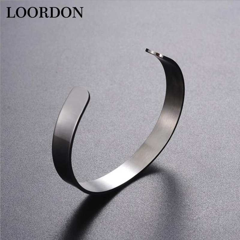 LOORDON Plain Stainless Steel Cuff Bangle Bracelet Custom Made Logo Color