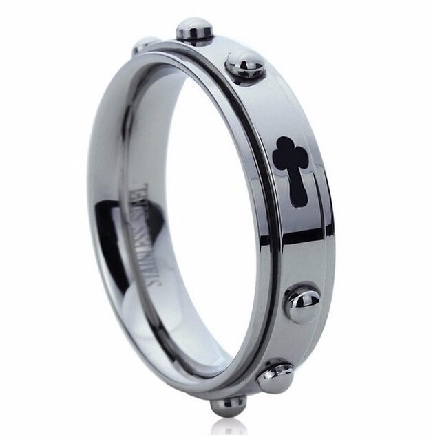 6MM Stainless Steel Rosary Spinner Wedding Band Ring