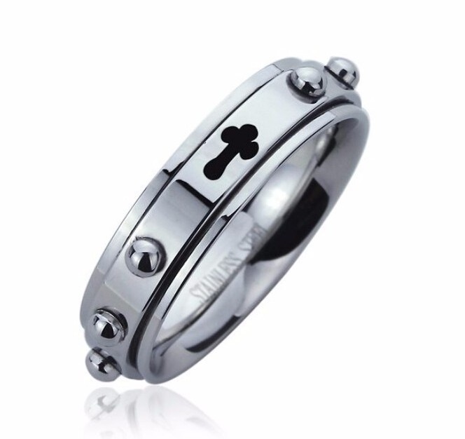 6MM Stainless Steel Rosary Spinner Wedding Band Ring