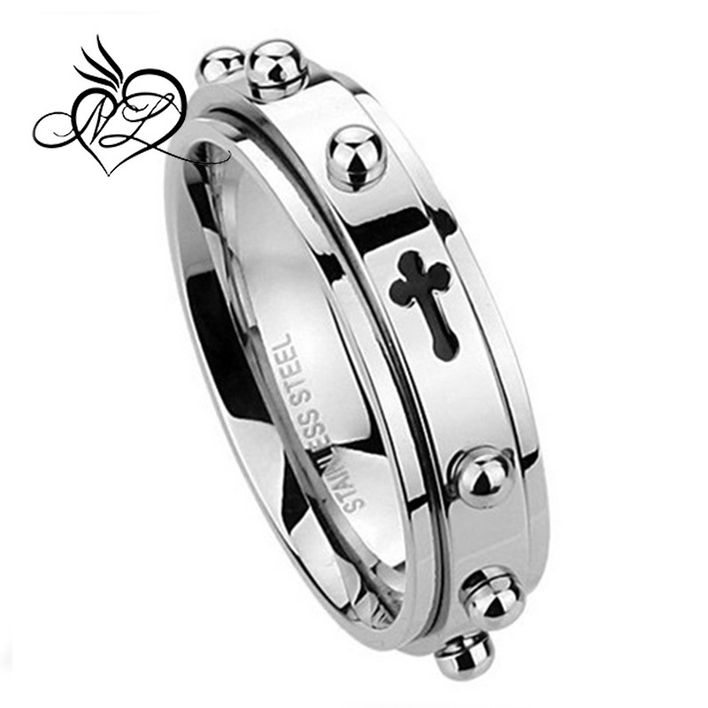 6MM Stainless Steel Rosary Spinner Wedding Band Ring