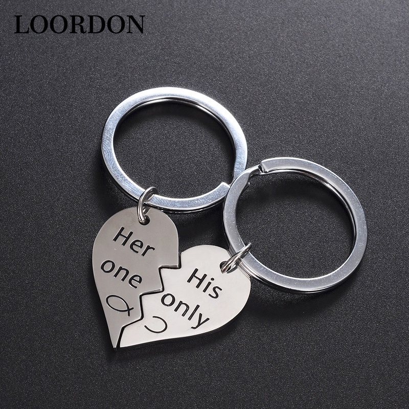 LOORDON Stainless Steel Couple Her One His Only Keychains