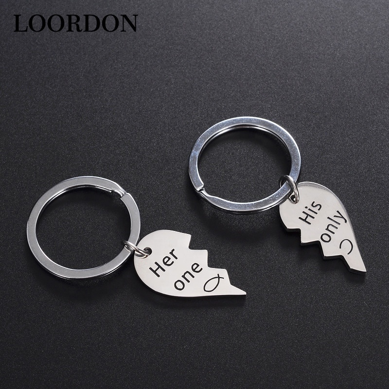 LOORDON Stainless Steel Couple Her One His Only Keychains