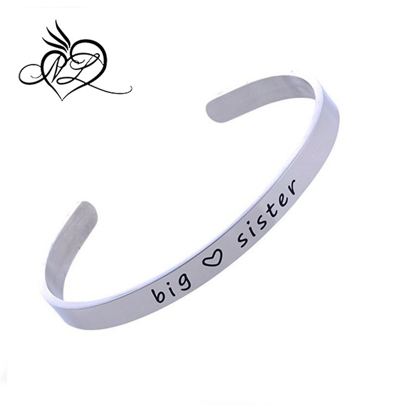 Stainless Steel Big Sis Middle Sis Little Sister Cuff Bangle Sister Bracelet Sister Jewelry Gift