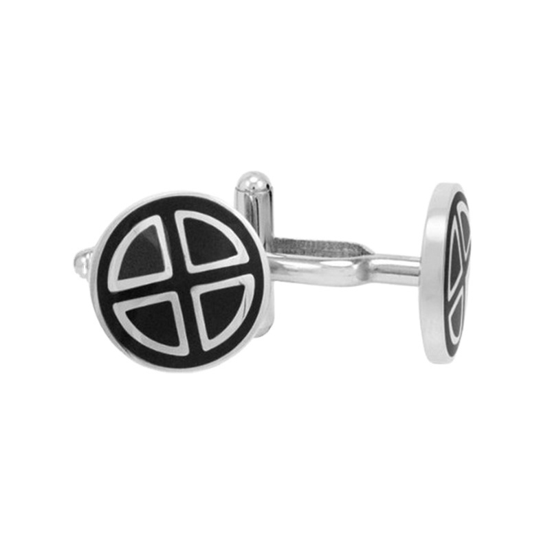 Mens Classic Stainless Steel and Black Enamel Cuff Links