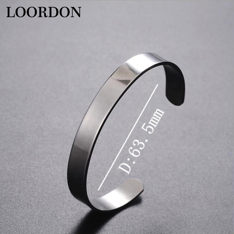 LOORDON Plain Stainless Steel Cuff Bangle Bracelet Custom Made Logo Color