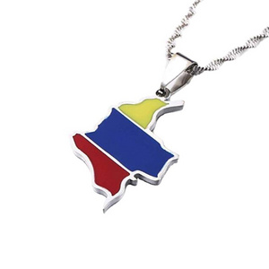 Enamel Colombia Map Pendant Necklace Colombian Flag Map Jewelry