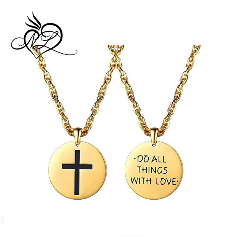 Cross Inspirational Necklace,Engraving Words Mens Womens Jewelry