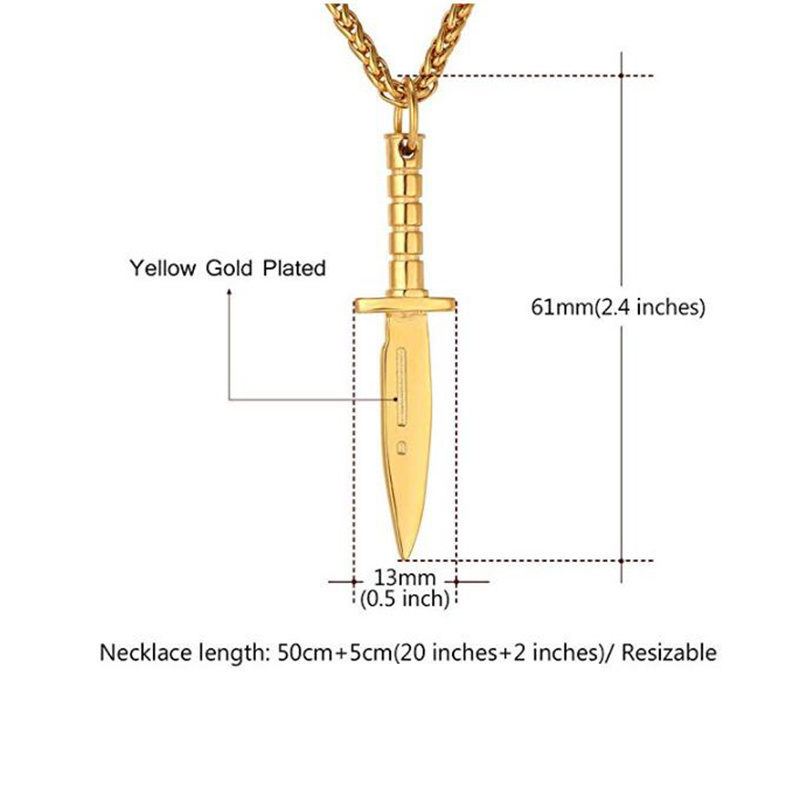 Cool Dagger Sword Necklace & Pendant Men Stainless Steel Jewelry