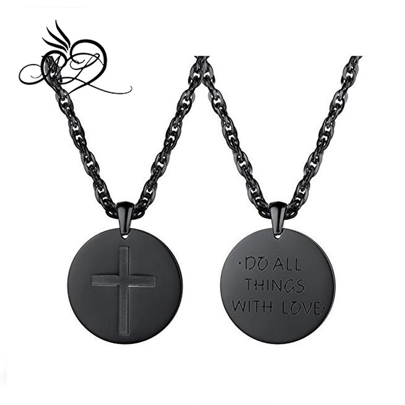 Cross Inspirational Necklace,Engraving Words Mens Womens Jewelry