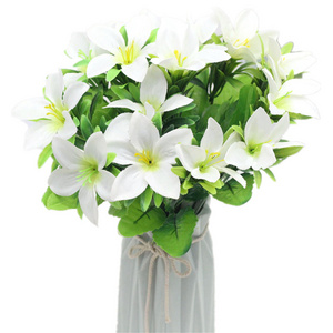 Lorenda HBH006 Faux Artificial Cymbidium Flowers White Lilies Bouquet Silk Water Lotus Lily Flower for Home Wedding Decor