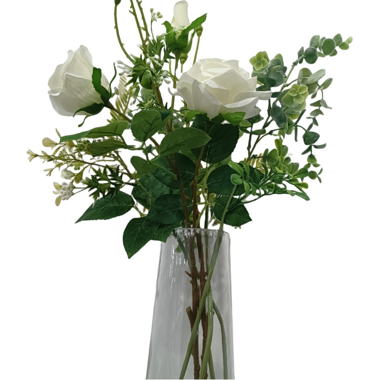 LORENDA LLD-029 potted in fake-water vase home wedding decoration eucalyptus rose flowers bouquet artificial roses with pot