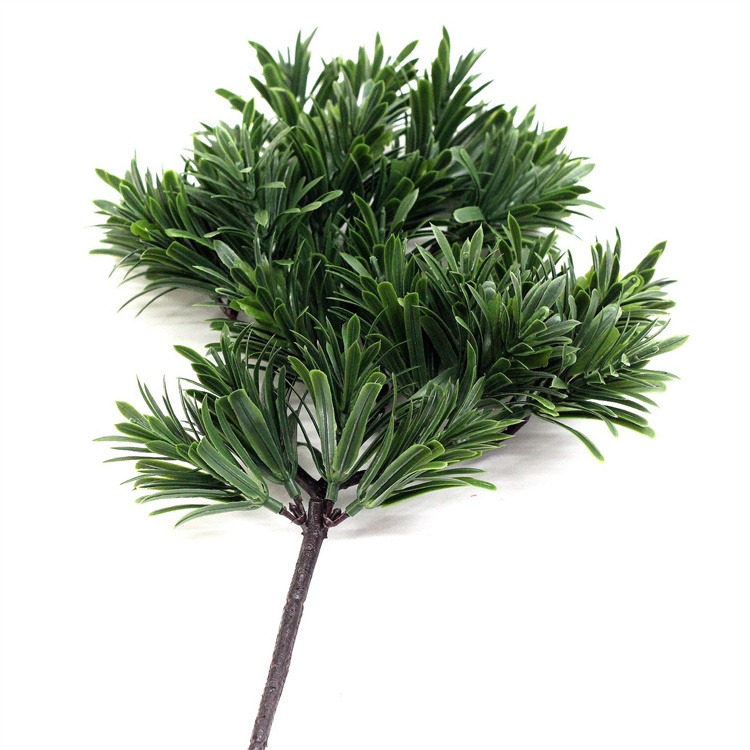 YSZ07 green artificial ficus leaves stem dry christmas plant podocarpus plastic pine branches for artificial tree