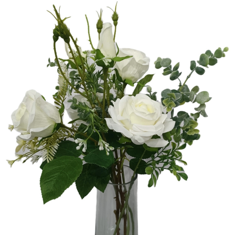 LORENDA LLD-029 potted in fake-water vase home wedding decoration eucalyptus rose flowers bouquet artificial roses with pot