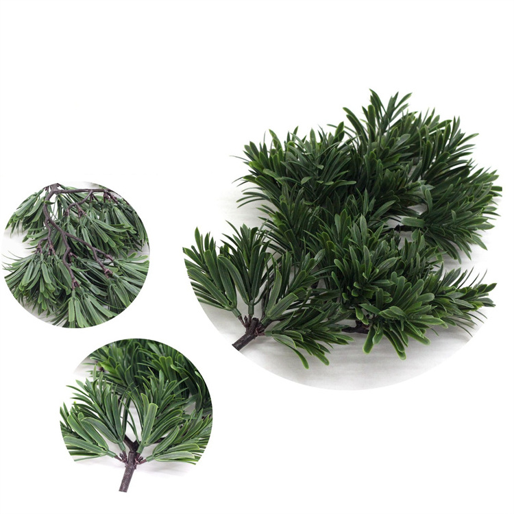 YSZ07 green artificial ficus leaves stem dry christmas plant podocarpus plastic pine branches for artificial tree