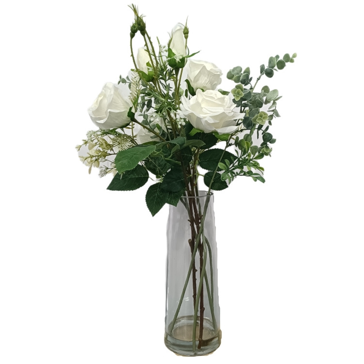 LORENDA LLD-029 potted in fake-water vase home wedding decoration eucalyptus rose flowers bouquet artificial roses with pot