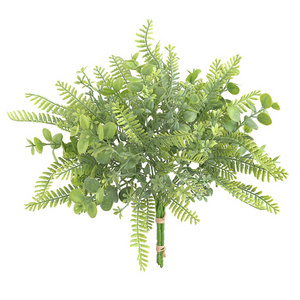 YYJL014 mixed simulated shower faux plastic frosted green fern leaf stem artificial eucalyptus branches