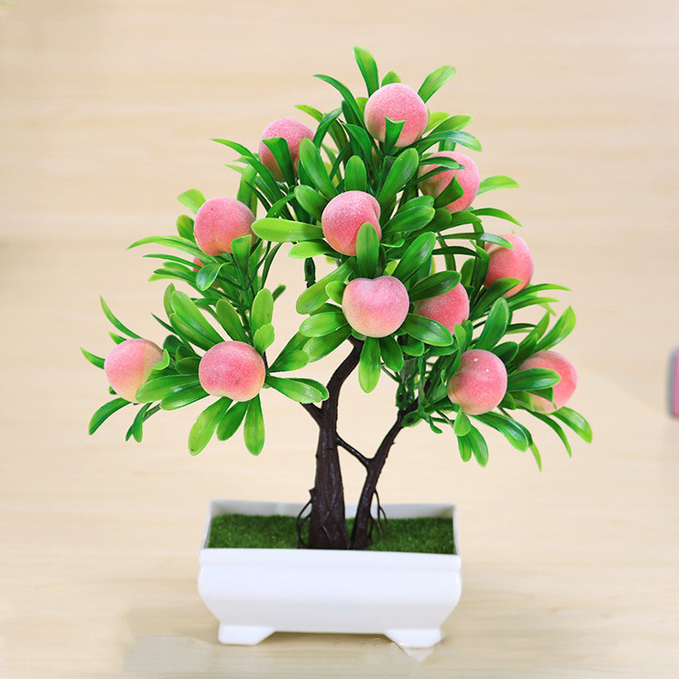 Factory wholesale PENZ018 green bonsai artificial plants potted lemon plastic fruit tree