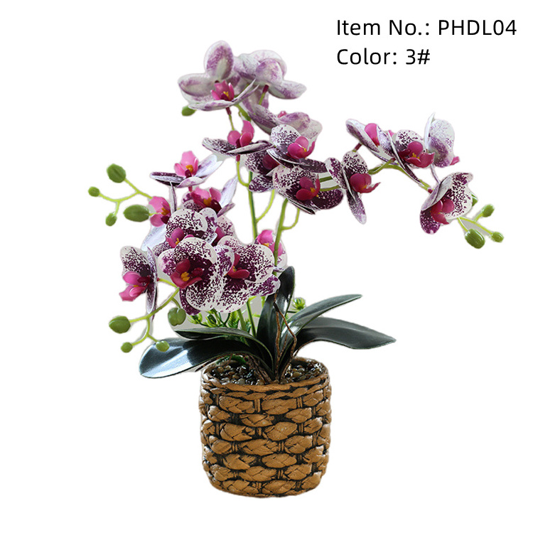 Lorenda PHDL04 potted fake-flowers faux golden cement pot bonsai decor silk white butterfly orchids artificial orchid flower