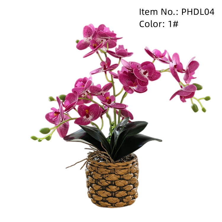 Lorenda PHDL04 potted fake-flowers faux golden cement pot bonsai decor silk white butterfly orchids artificial orchid flower