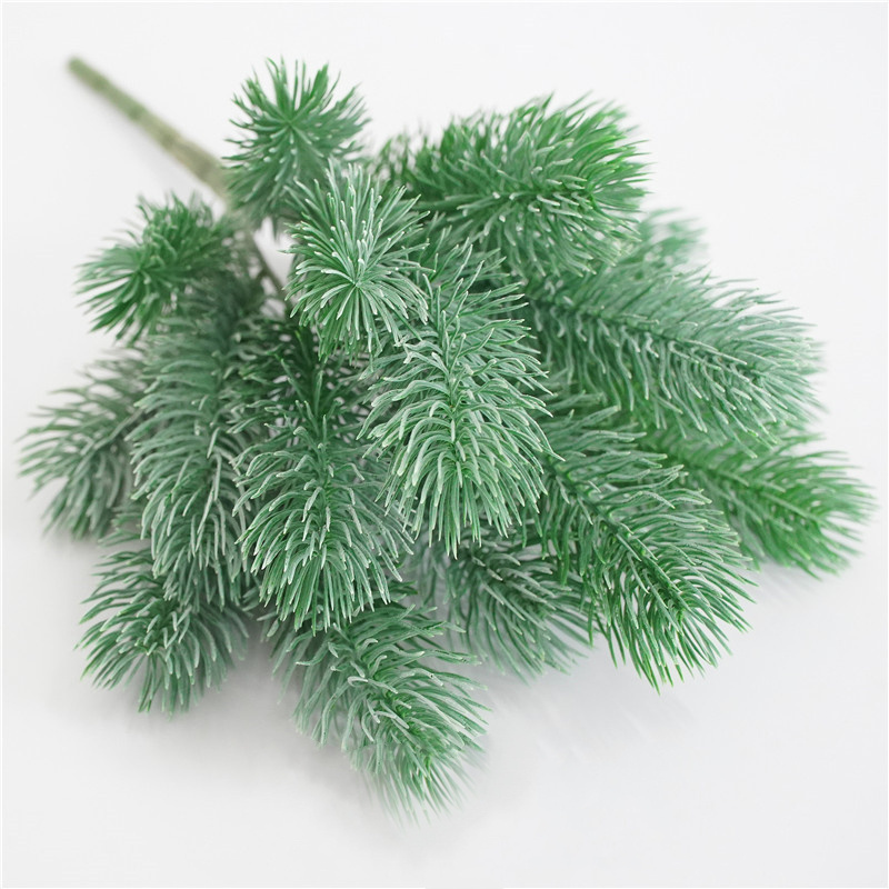 YSZ02 new simulated faux plastic snow leaves white decorative branch artificial pine needles for Christmas tree home decoration