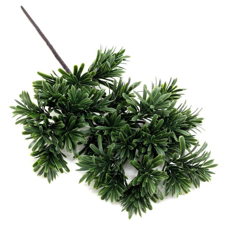 YSZ07 green artificial ficus leaves stem dry christmas plant podocarpus plastic pine branches for artificial tree